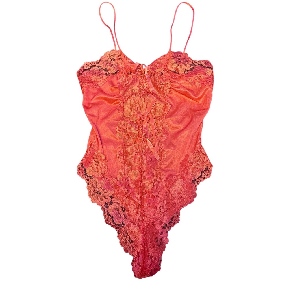 Alana Gale Intimates Womens Pink Vintage Satin Lace Teddy Bodysuit,‎ Size Small